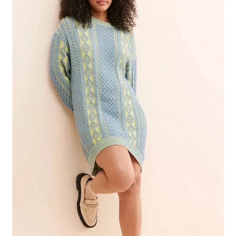 back beat co blue green cable knit sweater dress XS/S